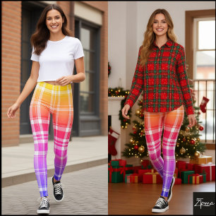 Rainbow Gradient Vertical Plaid Tartan Check Leggings