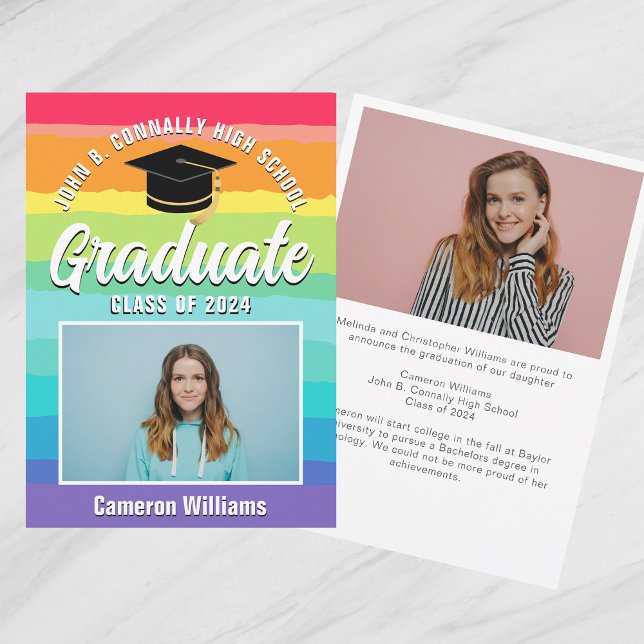 Rainbow Graduate Photo 2024 LGBTQ Graduation Announcement (Creator Uploaded)