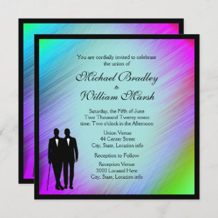  Rainbow Green Accent Gay Wedding Invite