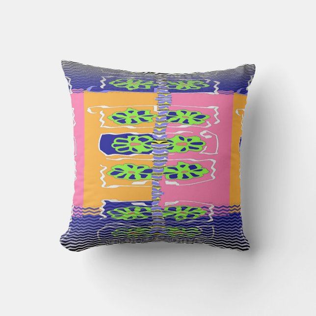 Rainbow Green Blue Floral Cushion (Front)