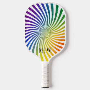 Rainbow Green Blue Red Orange Sunburst Monogrammed Pickleball Paddle