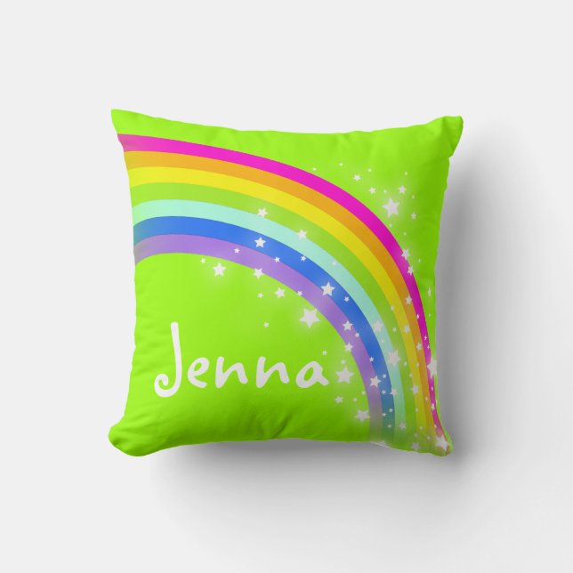 rainbow green girls name Jenna cushion pillow (Front)