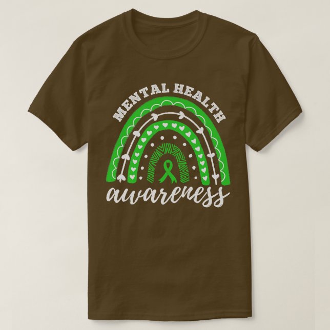Rainbow Green Ribbon Mental Health Awareness6108  T-Shirt (Design Front)