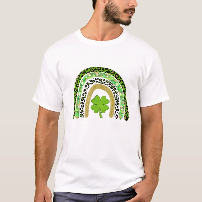 Rainbow Green Shamrock Irish Leprechaun St Patrick T-Shirt (Front)