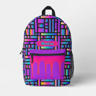 Rainbow Grid Glow Personalised Drip Pocket Edition Printed Backpack