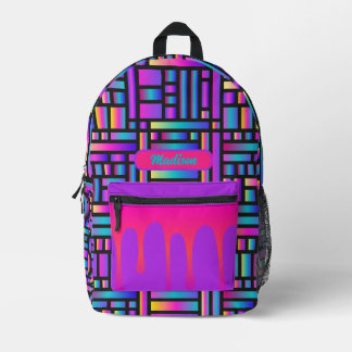 Rainbow Grid Glow Personalised Drip Pocket Edition Printed Backpack