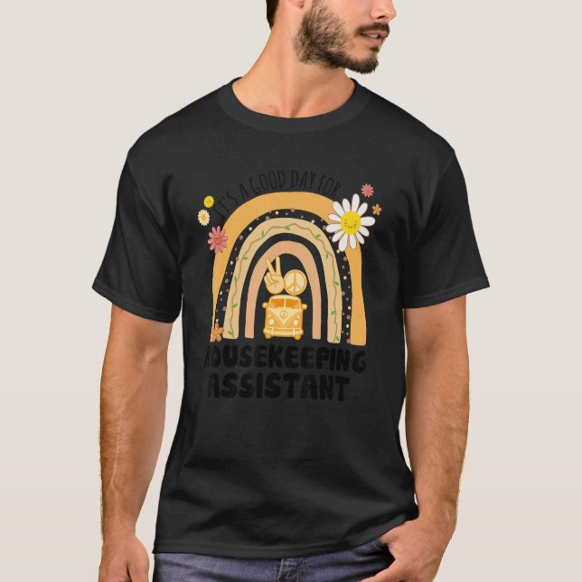 Rainbow Groovy Peace Housekeeping Assistant Vintag T-Shirt (Front)