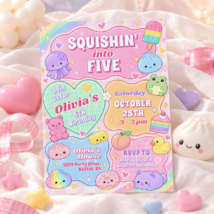 Rainbow Groovy Squishy Girl 5th Birthday Invitation