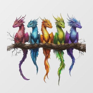 Rainbow Group of Baby Dragons on Black