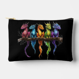 Rainbow Group of Baby Dragons on Black Accessory Pouch