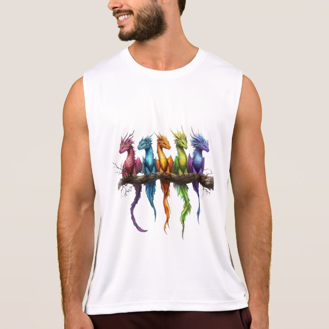 Rainbow Group of Baby Dragons on Black Bodysuit (Front)