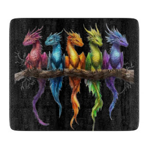 Rainbow Group of Baby Dragons on Black Cutting Board
