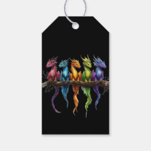 Rainbow Group of Baby Dragons on Black Gift Tags