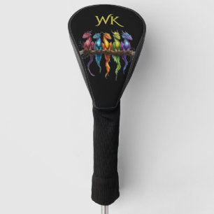 Rainbow Group of Baby Dragons on Black Monogram Golf Head Cover