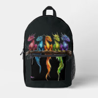 Rainbow Group of Baby Dragons on Black