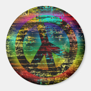 Rainbow Grunge Peace Magnet, Colourful Magnet