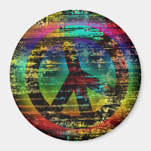 Rainbow Grunge Peace Magnet, Colourful Magnet (Front)