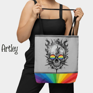 Rainbow Grunge Skull Grey Sunglasses Gay Pride Tote Bag