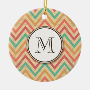 Rainbow Grunge Zigzag Chevron Stripes Ceramic Tree Decoration