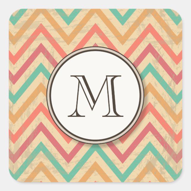Rainbow Grunge Zigzag Chevrons Square Sticker (Front)