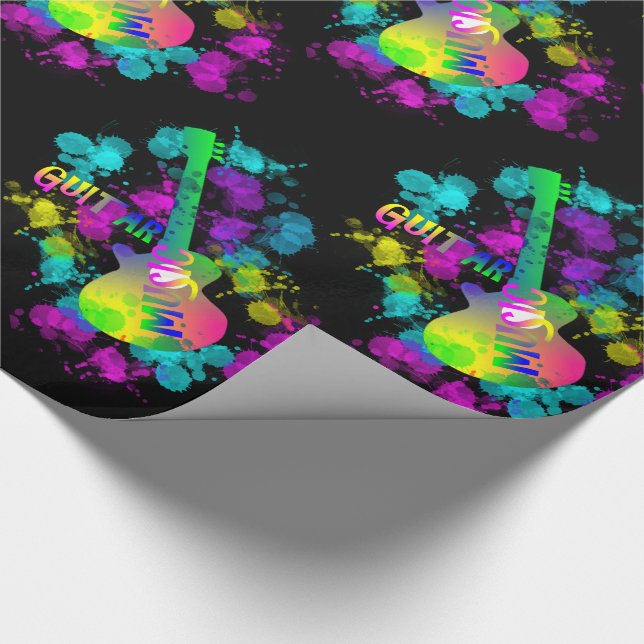 Rainbow Guitar Music Themed Wrapping Paper (Corner)