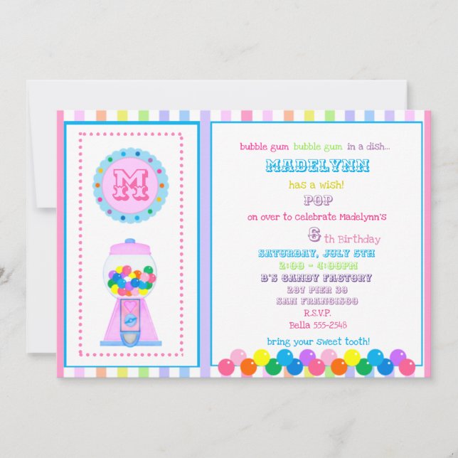 Rainbow Gumball party invitation (Front)