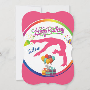 Rainbow Gymnastics Happy Birthday Blank Back Invitation