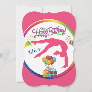 Rainbow Gymnastics Happy Birthday Blank Back Invitation