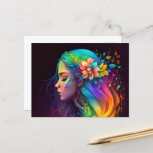 Rainbow Hair Girl Postcard