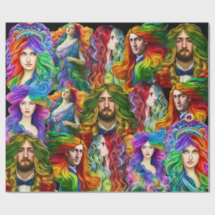 Rainbow hair Goddess men women Fantasy art Wrapping Paper