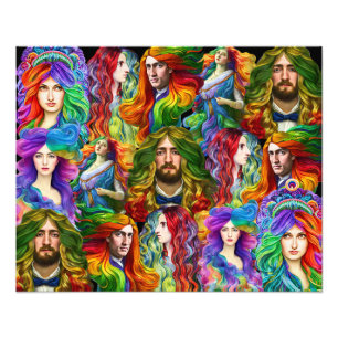 Rainbow hair Goddess men women Fantasy collage art Photo Print