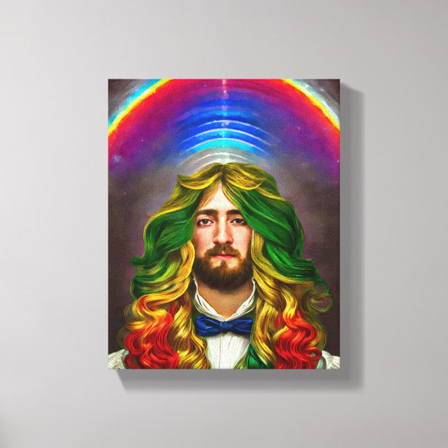 Rainbow Hair Man Of Love Fantasy surreal LGBTQ Art Canvas Print (Front)