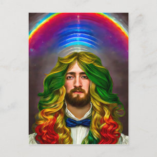 Rainbow Hair Man Of Love Fantasy surreal LGBTQ Art Postcard