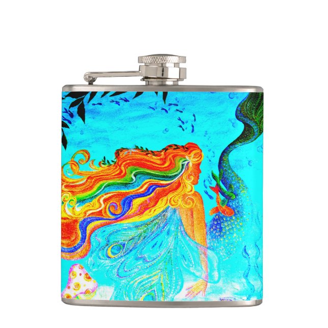 rainbow hair mermaid hip flask (Front)