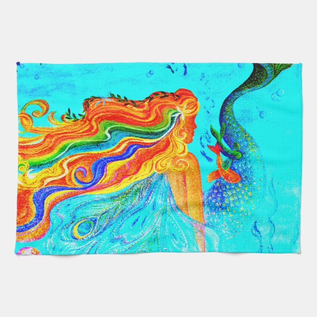 rainbow hair mermaid kitchen towel (Horizontal)