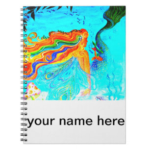 rainbow hair mermaid notebook