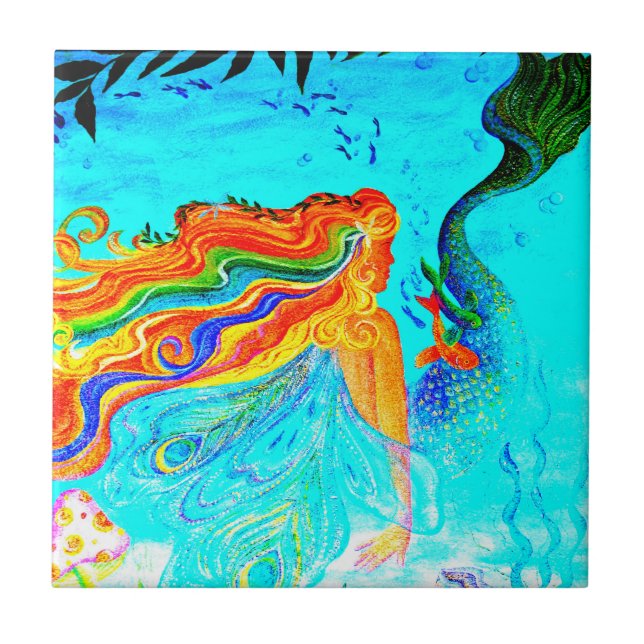 rainbow hair mermaid tile (Front)