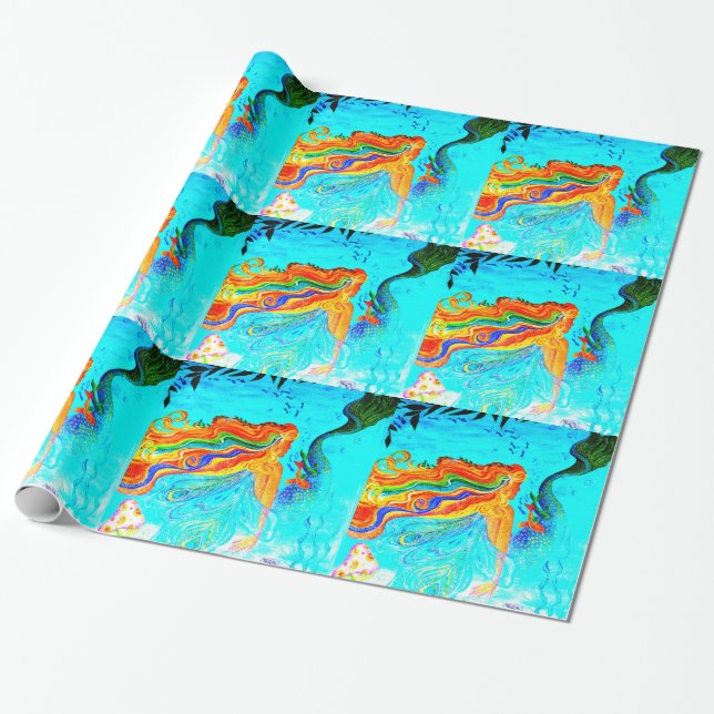 rainbow hair mermaid wrapping paper (Unrolled)