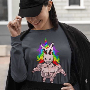 Rainbow Hair Muscular Unicorn Body Building T-Shirt