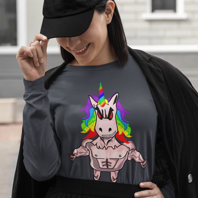Rainbow Hair Muscular Unicorn Body Building T-Shirt (Rainbow Hair Muscular Unicorn Body Building T-Shirt)