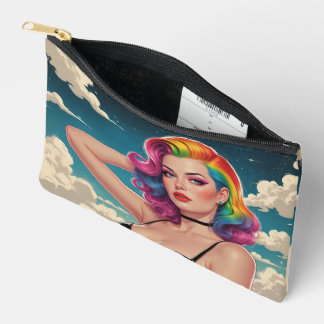 Rainbow Hair Pin-Up Cloud Background  Accessory Pouch