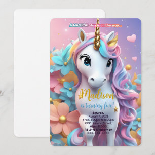 Rainbow Hair Unicorn Birthday Invitation