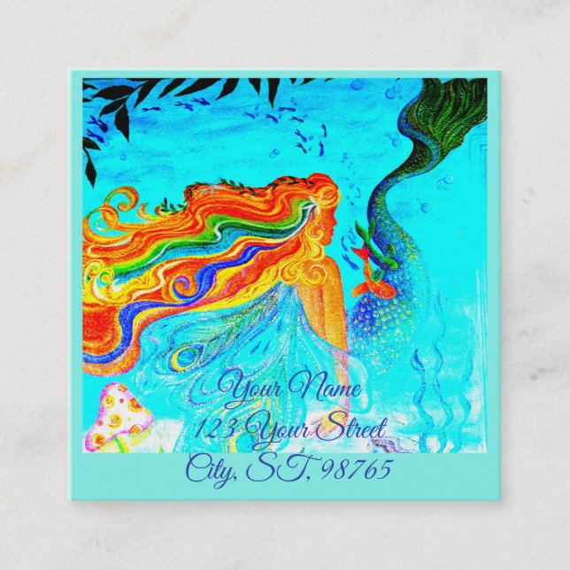 Rainbow-haired Mermaid business card (Front)