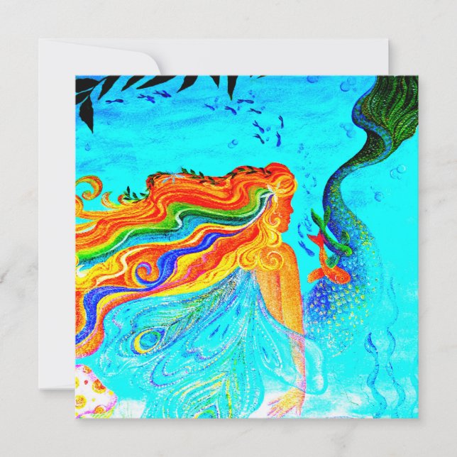 rainbow haired mermaid invitation (Front)