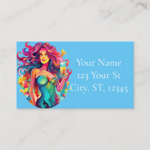 Rainbow-haired Mermaid With Cocktail Business Card