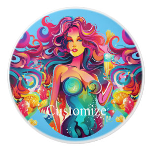 Rainbow-haired Mermaid With Cocktail Ceramic Knob