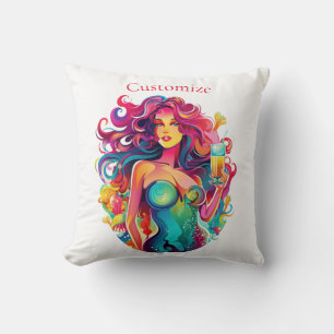 Rainbow-haired Mermaid With Cocktail Cushion