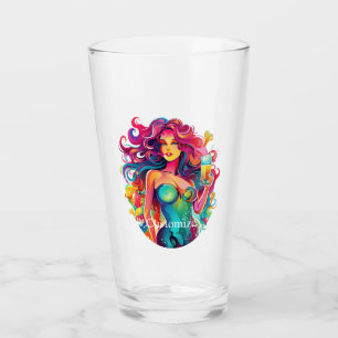 Rainbow-haired Mermaid With Cocktail Glass