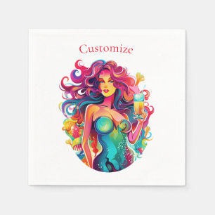 Rainbow-haired Mermaid With Cocktail Napkin