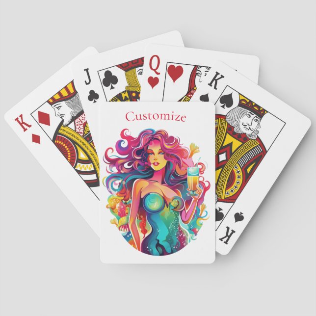 Rainbow-haired Mermaid With Cocktail  Playing Cards (Back)